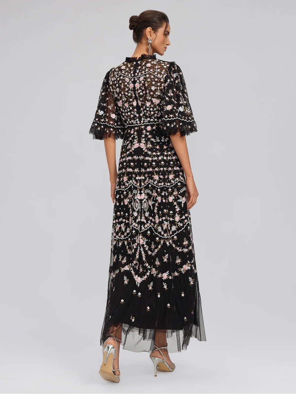Rich Radi Q’S Black Floral Embroidered Lace Midi Dress - Picture 6 of 16